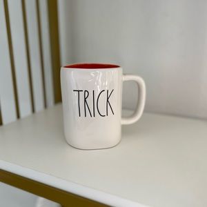 Rae Dunn Trick Treat double sided mug with orange interior